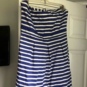 Blue and white strapless dress